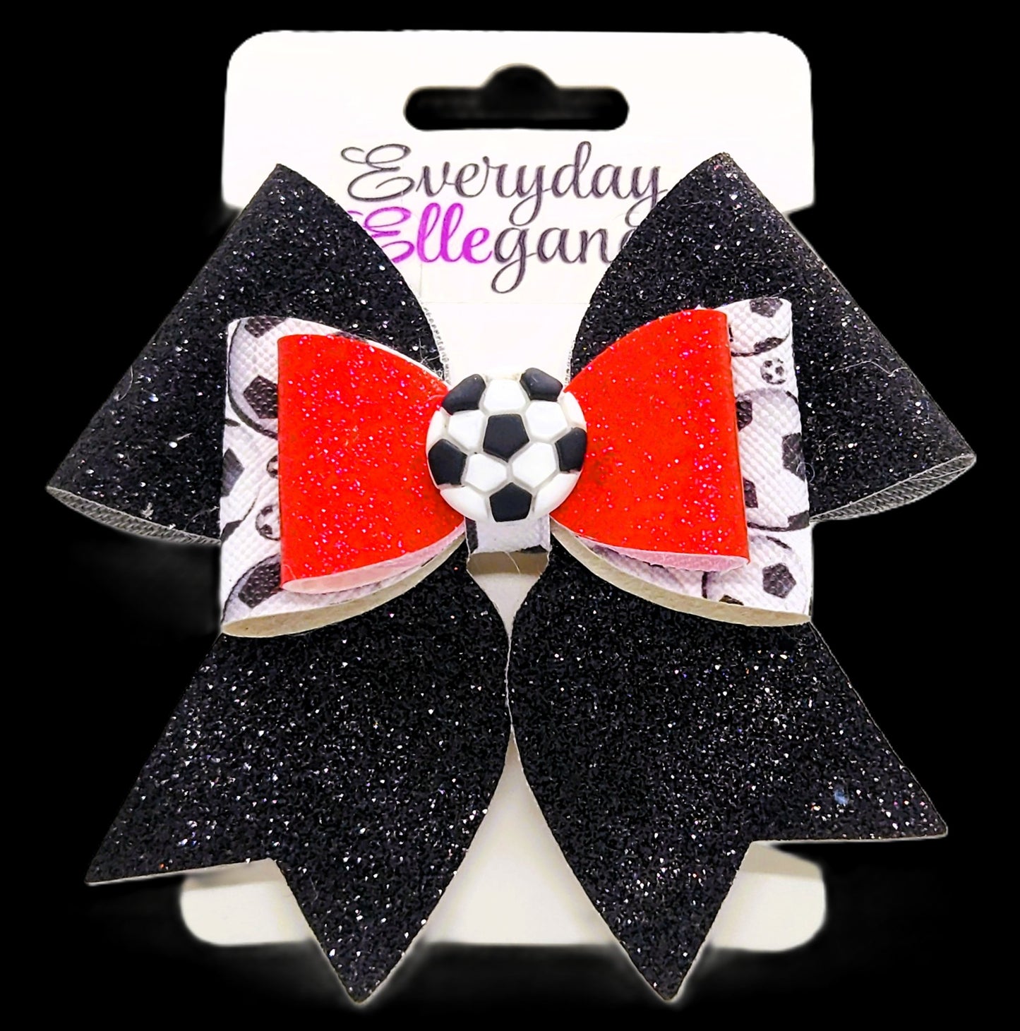 Glitter Soccer Bow with a Soccer Ball Accent