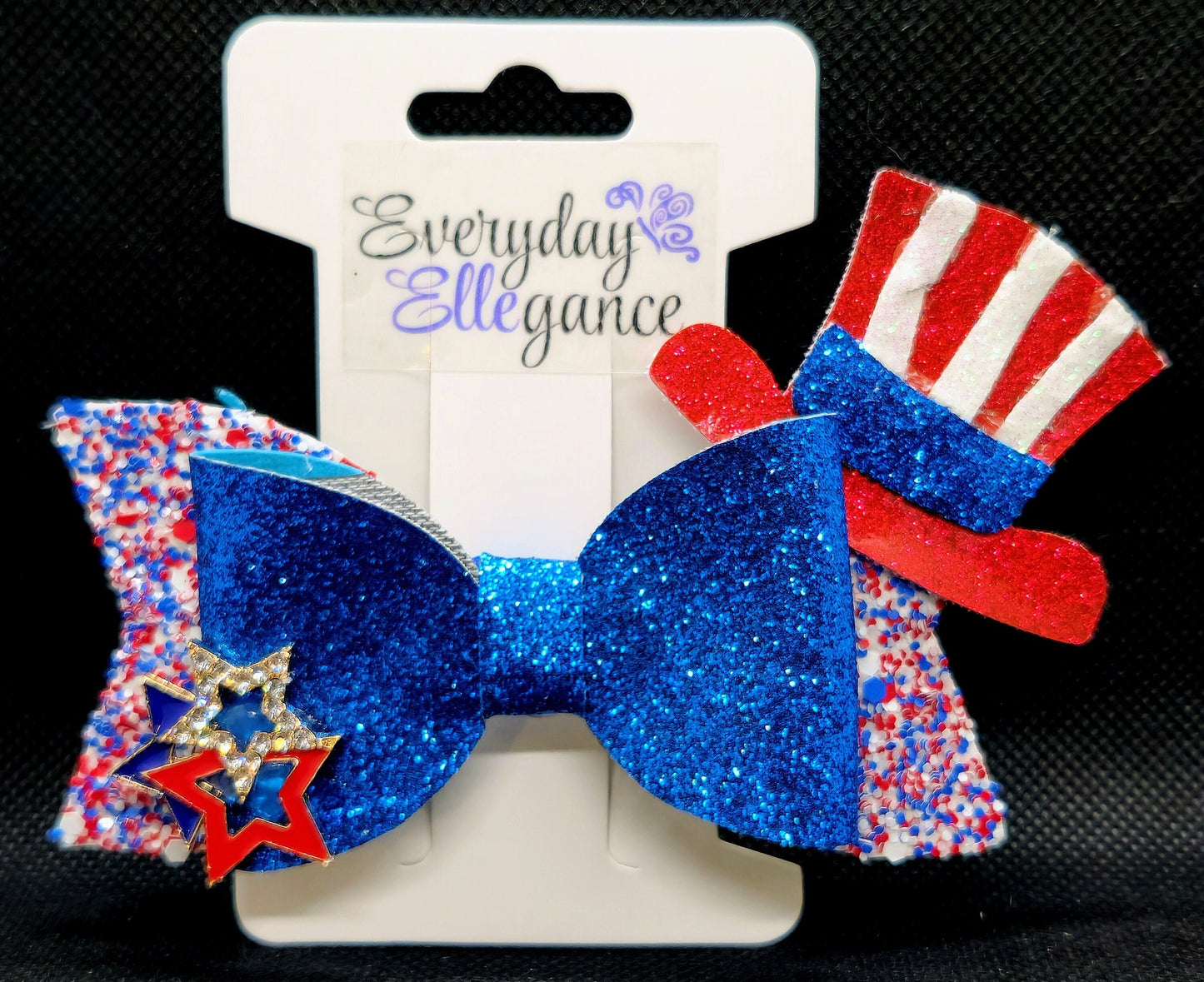 Uncle Sam's Hat Confetti Glitter Bow with a Triple Star Accent