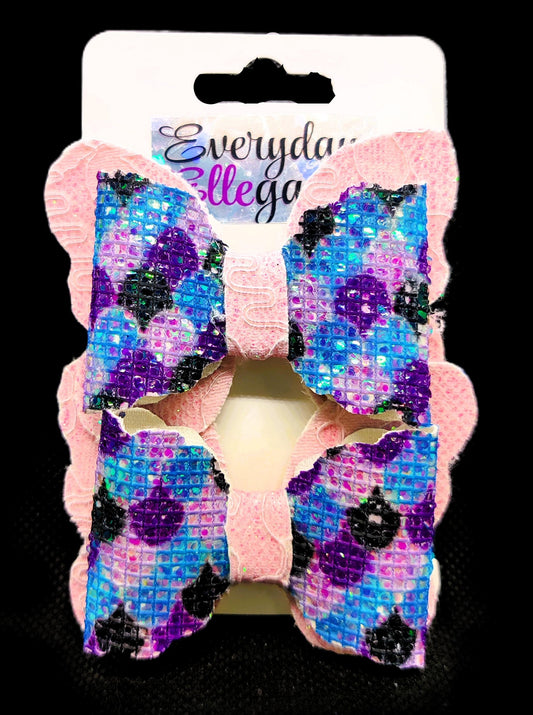 Glitter Butterfly Hairbow Set - Pink, Purple, Blue, and Black