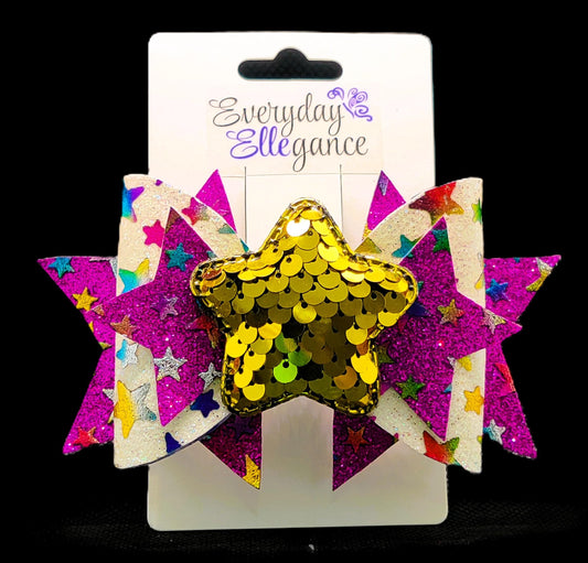Rainbow Glitter Star Hairbow with a Sequined Star Accent