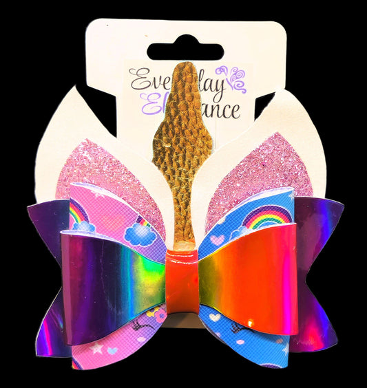 Holographic Rainbow Unicorn Horn Bow