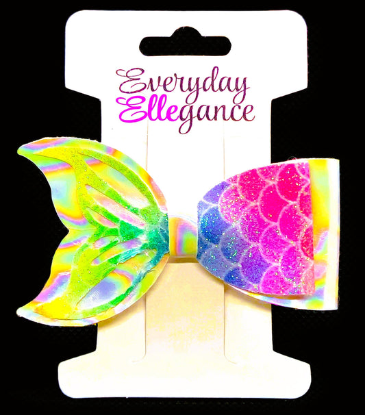 Rainbow Glitter Fish Tail Cut-Out Bow