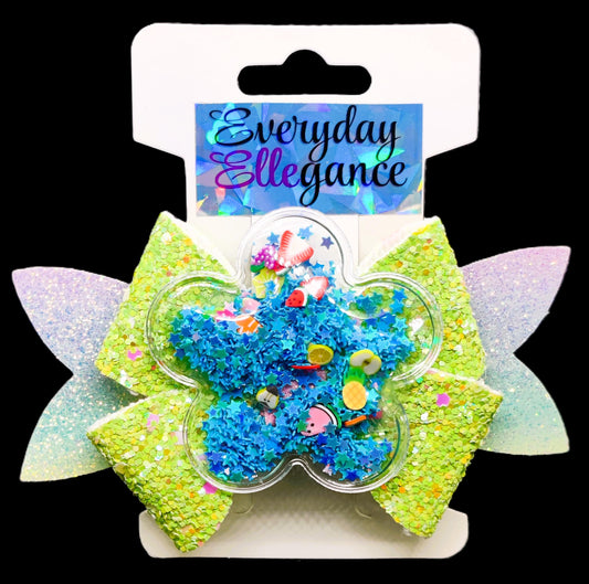 Chunky Glitter Pinwheel Hairbow with a Flower Shaker Accent